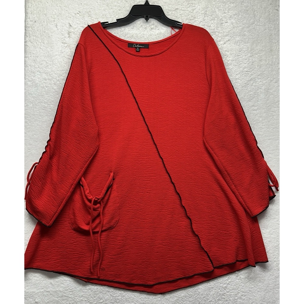 Calessa Womens Size L Red 3/4 Sleeve Scoop Neck Blouse Top (M5)
